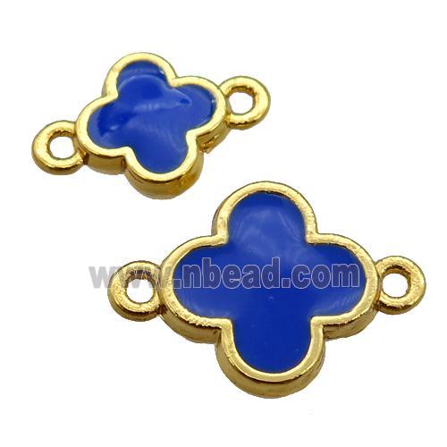 copper Clover connector with royalblue enamel, gold plated
