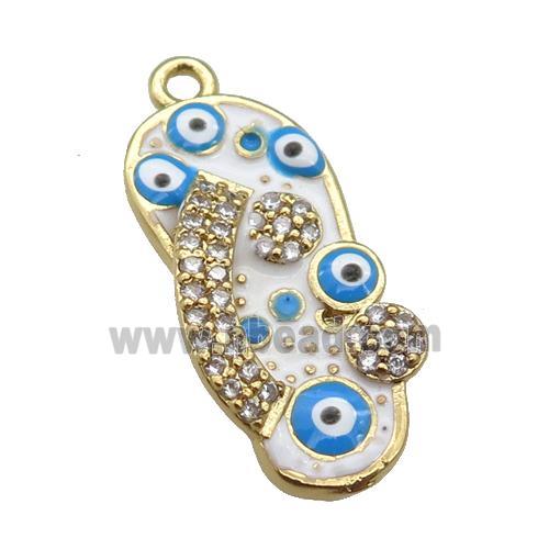 copper Shoe pendant paved zircon with white enamel, evil eye, gold plated