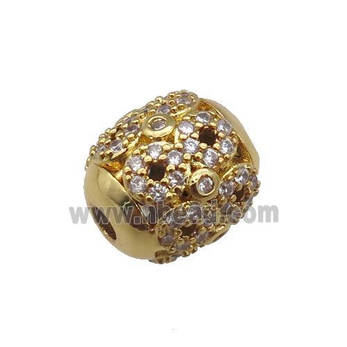 copper barrel beads paved zircon, gold plated