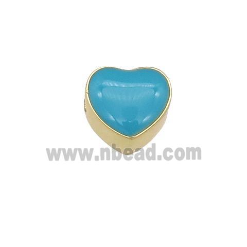 copper Heart beads with teal enamel, gold plated