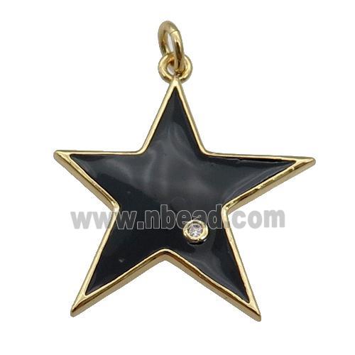 copper Star pendant with black enamel, gold plated