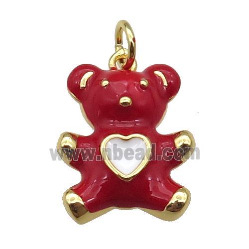 copper Bear pendant with red enamel, gold plated