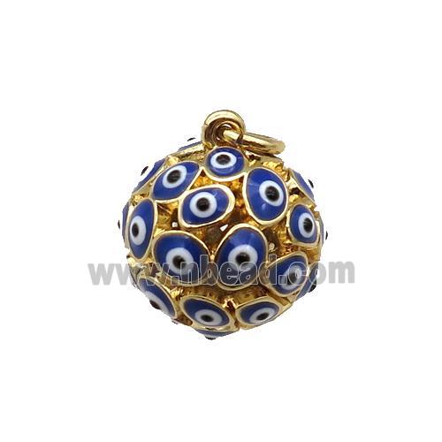 copper Ball pendant with blue enamel Evil Eye, gold plated