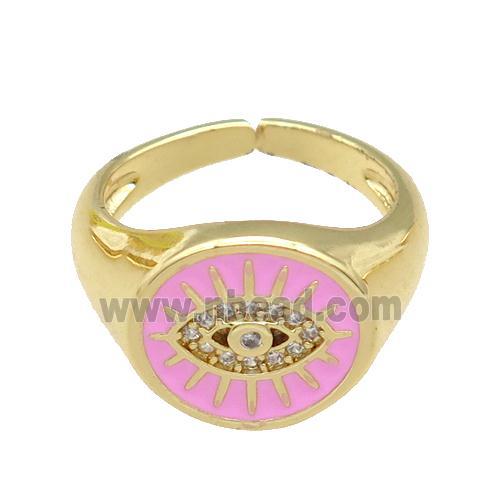 copper Rings with pink enamel Evil Eye, gold plated