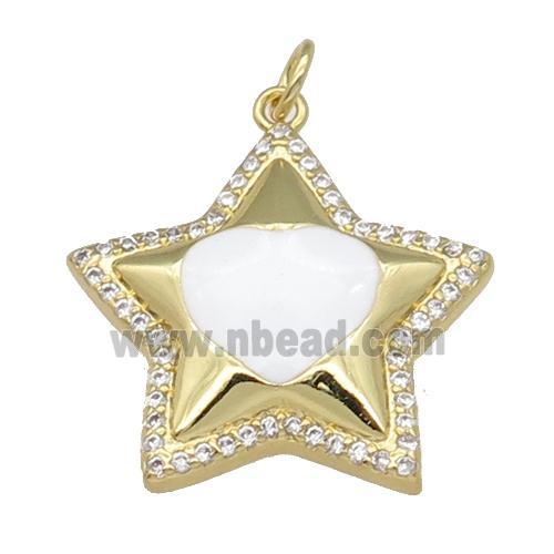 copper Star pendant paved zircon, white enamel, gold plated