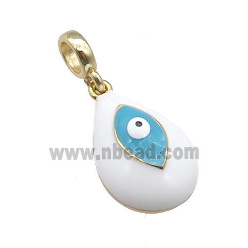 copper Evil Eye pendant with white enamel, large hole, gold plated