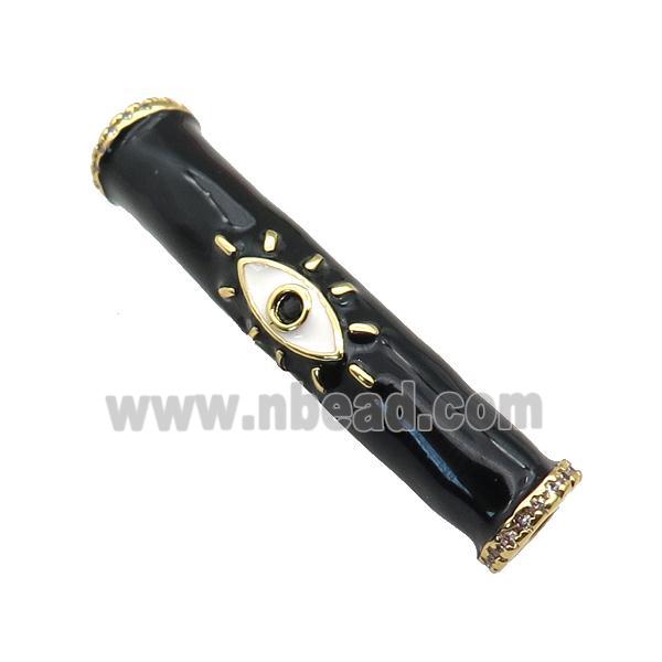 copper curved tube beads with black enamel, eye, gold plated