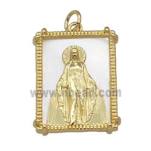 copper Frame pendant with Virgin Mary, shell, gold plated