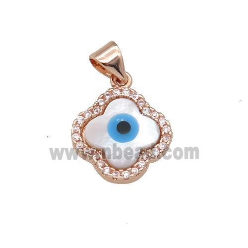 copper clover pendant paved zircon with Pearlized Shell Evil Eye, rose gold