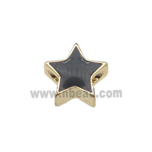 copper Star beads with black enamel, gold plated