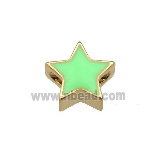 copper Star beads with green enamel, gold plated