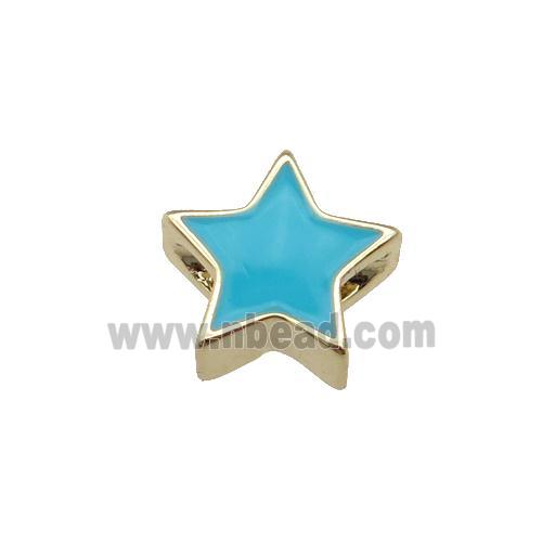 copper Star beads with teal enamel, gold plated