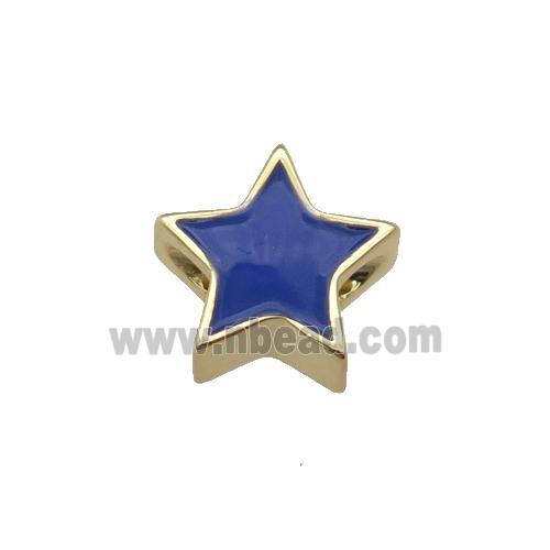 copper Star beads with navyblue enamel, gold plated