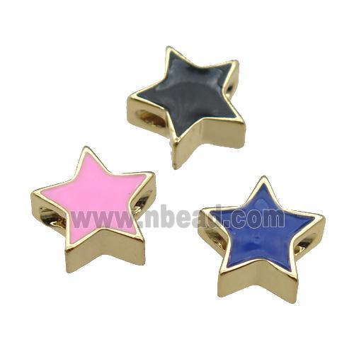copper Star beads with enamel, gold plated, mixed