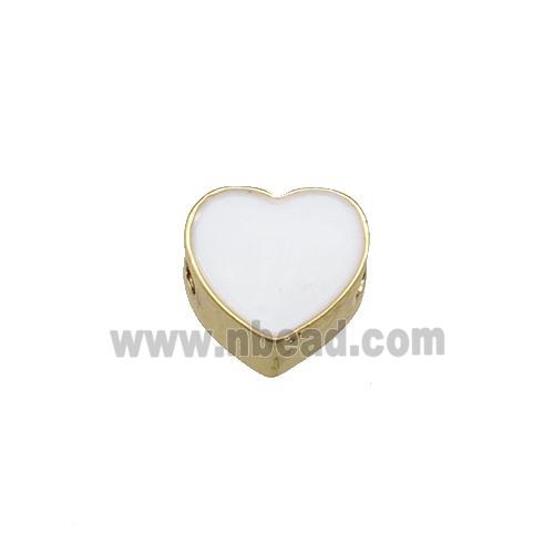 copper Heart beads with white enamel, gold plated