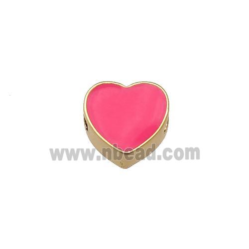 copper Heart beads with hotpink enamel, gold plated