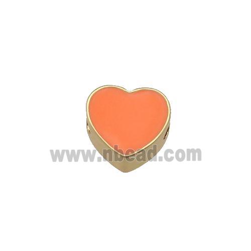 copper Heart beads with orange enamel, gold plated