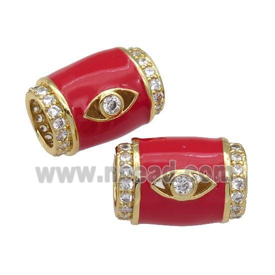 copper Tube beads paved zircon with red enamel, eye, gold plated