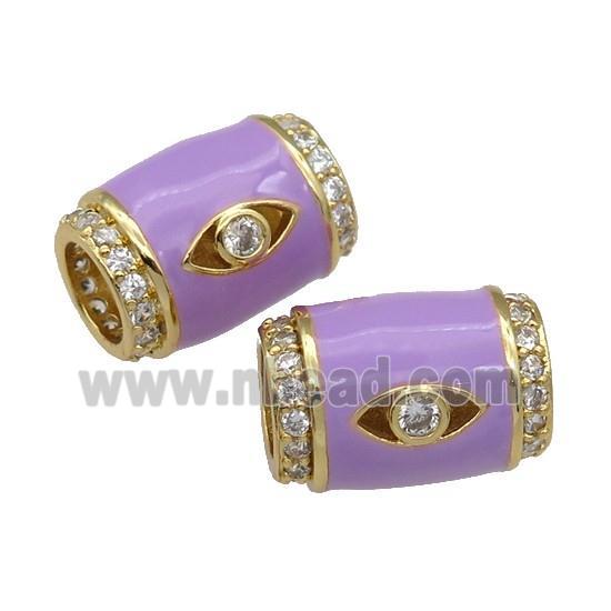 copper Tube beads paved zircon with lavender enamel, eye, gold plated
