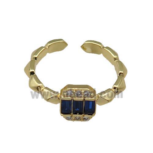 copper Ring paved darkblue zircon, gold plated