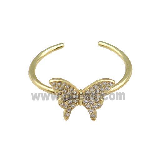 copper Butterfly Ring paved zircon, gold plated