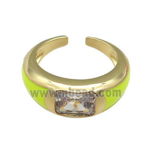 copper Ring paved zircon with yellow enamel, gold plated