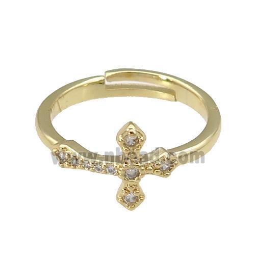 copper Rings paved zircon, cross, gold plated