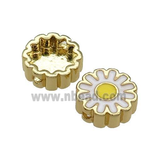 copper Sunflower beads with white enamel, gold plated