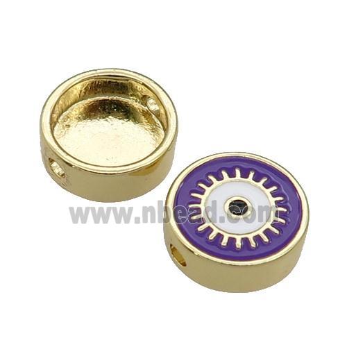copper circle Eye beads with purple enamel, gold plated
