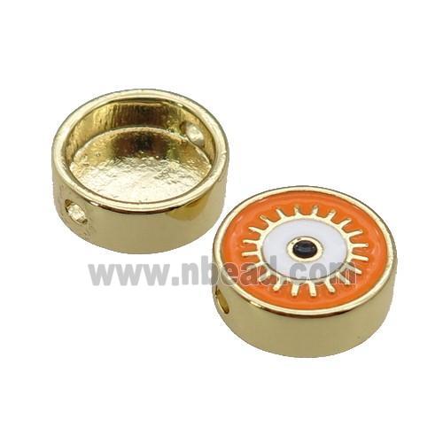 copper circle Eye beads with orange enamel, gold plated