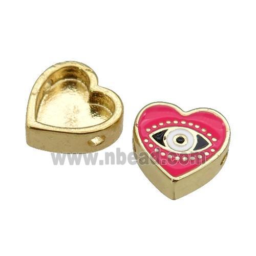 copper Heart beads with hotpink enamel, Evil Eye, gold plated