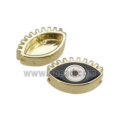 copper Evil Eye beads with black enamel, gold plated
