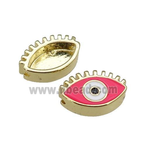copper Evil Eye beads with hotpink enamel, gold plated