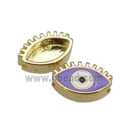 copper Evil Eye beads with lavender enamel, gold plated