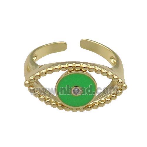 copper Ring with green enamel Eye, gold plated