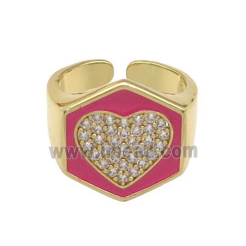 copper Heart Ring paved zircon with hotpink enamel, gold plated