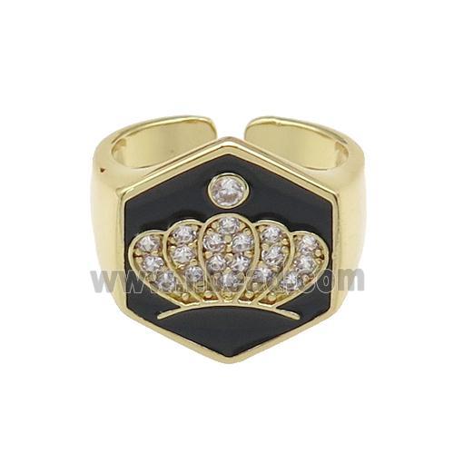 copper Crown Rings paved zircon with black enamel, gold plated