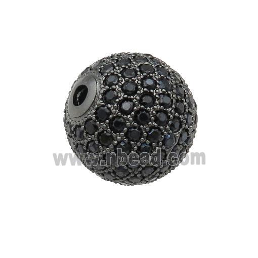 copper Beads paved zircon, round, black plated