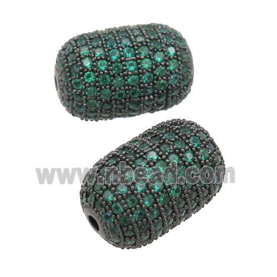 Copper Barrel Beads Pave Green Zircon, Black Plated