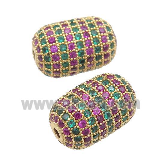 copper barrel Beads pave zircon, multicolor, gold plated