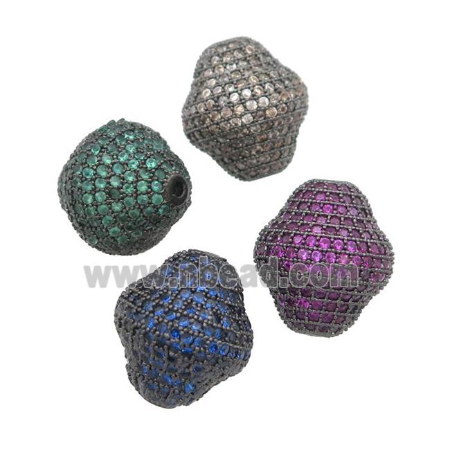 copper bicone beads pave zircon, black plated, mixed