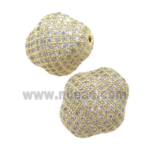 copper bicone Beads pave zircon, gold plated