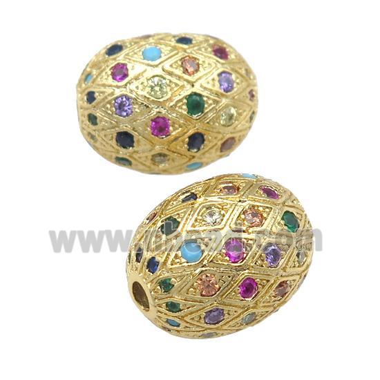 copper barrel Beads paved zircon, multicolor, gold plated