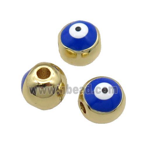 round copper Beads withe royalblue enamel Evil Eye, gold plated