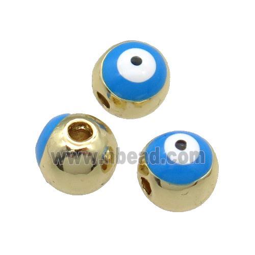 round copper Beads withe blue enamel Evil Eye, gold plated