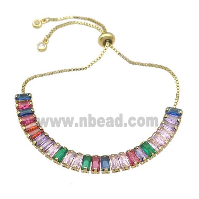 copper Bracelet pave multicolor zircon, adjustable, gold plated