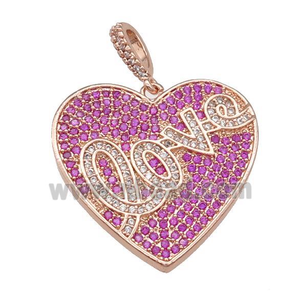 copper Heart pendant pave hotpink zircon, LOVE, rose gold