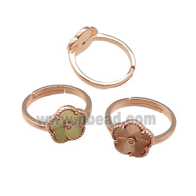 copper Flower Ring, adjustable, rose gold, mixed
