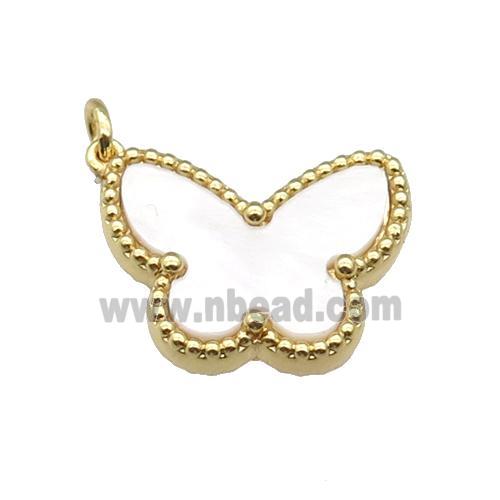 copper Butterfly pendant pave white shell, gold plated