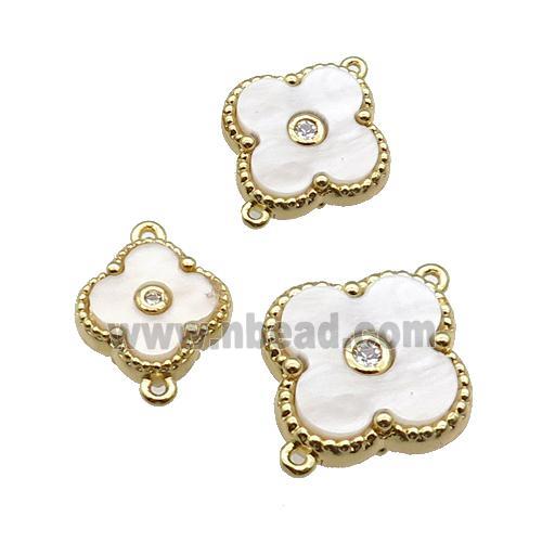 copper Clover connector pave white shell, gold plated